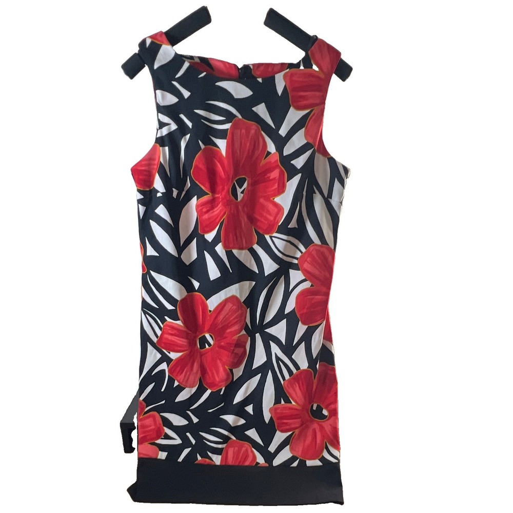 Alyx Dress Women's Shift Floral Black/Red/White Round Neck Sleeveless 8